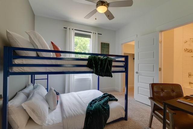 bedroom with carpet, baseboards, and ceiling fan