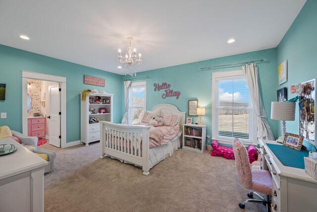 7480 Horn Tavern Rd, Fairview, TN 37062 - bedroom with a chandelier, light carpet, and recessed lighting
