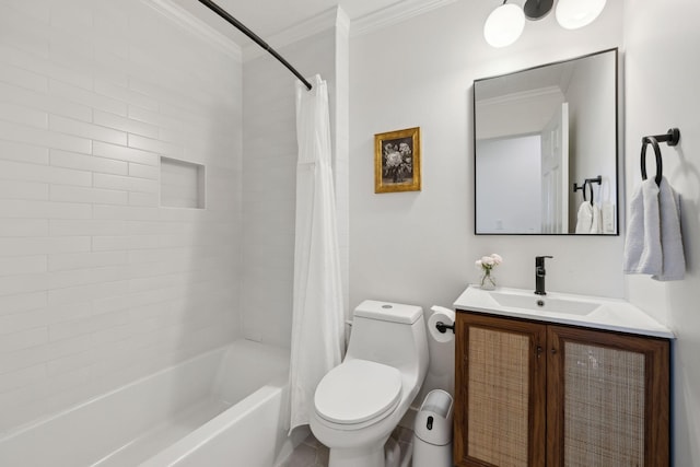 4588 Roy Thompson Rd, Mount Pleasant, TN 38474 - full bathroom featuring crown molding, toilet, shower / bathtub combination with curtain, and vanity