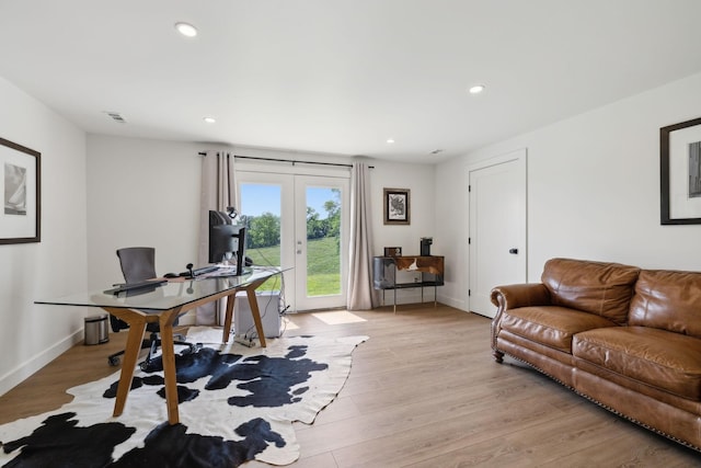 4588 Roy Thompson Rd, Mount Pleasant, TN 38474 - office featuring french doors, light wood-style floors, baseboards, and recessed lighting