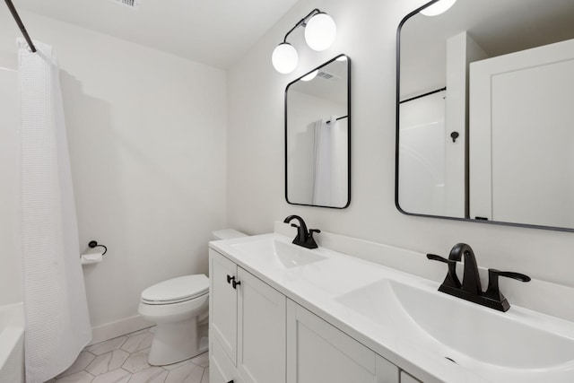 4588 Roy Thompson Rd, Mount Pleasant, TN 38474 - full bath with toilet, double vanity, baseboards, and tile patterned floors