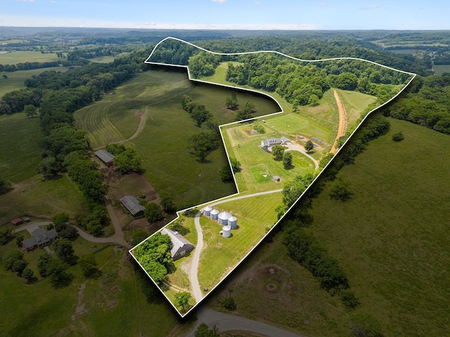 4588 Roy Thompson Rd, Mount Pleasant, TN 38474 - aerial view of property's location with property parcel outlined and rural landscape