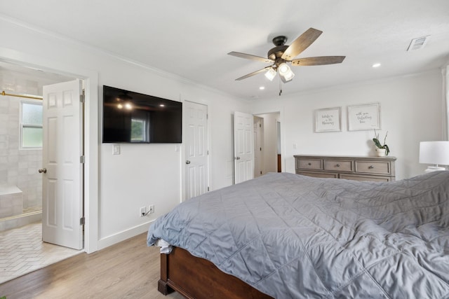 4588 Roy Thompson Rd, Mount Pleasant, TN 38474 - bedroom featuring crown molding, light wood finished floors, baseboards, recessed lighting, and a ceiling fan