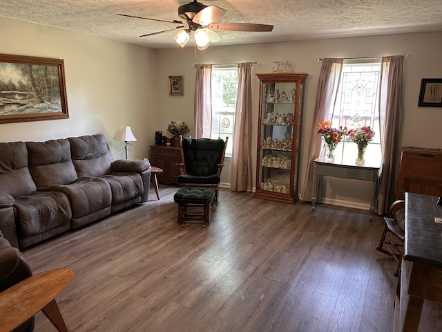 7324 Bermuda Dr, Christiana, TN 37037 - living room with a textured ceiling, a ceiling fan, and wood finished floors