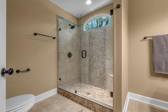 2642 Stuart St, Burns, TN 37029 - bathroom with a stall shower, baseboards, tile patterned flooring, and recessed lighting