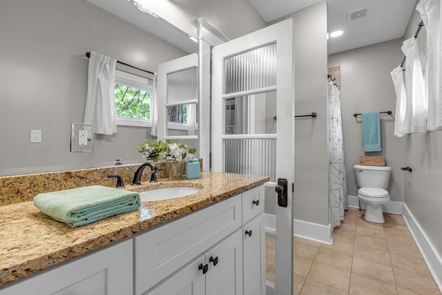 2642 Stuart St, Burns, TN 37029 - bathroom with toilet, tile patterned floors, vanity, baseboards, and curtained shower