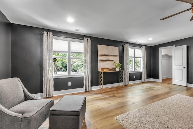2642 Stuart St, Burns, TN 37029 - living area featuring a ceiling fan, light wood-type flooring, baseboards, and recessed lighting
