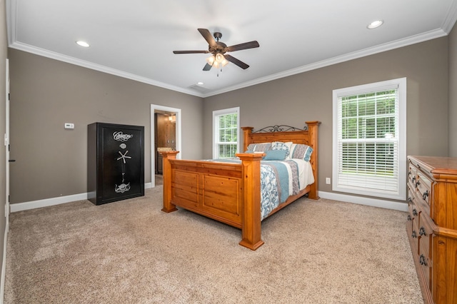 2101 Murray Kittrell Rd, Readyville, TN 37149 - bedroom with light colored carpet, multiple windows, baseboards, ornamental molding, and recessed lighting