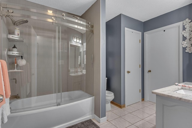 1383 Carters Creek Pike, Columbia, TN 38401 - bathroom with bath / shower combo with glass door, tile patterned floors, vanity, toilet, and a textured ceiling