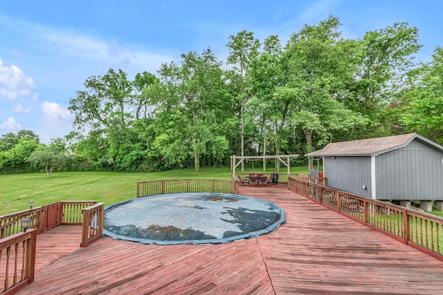 1383 Carters Creek Pike, Columbia, TN 38401 - wooden terrace with a lawn, view of wooded area, and outdoor dining space