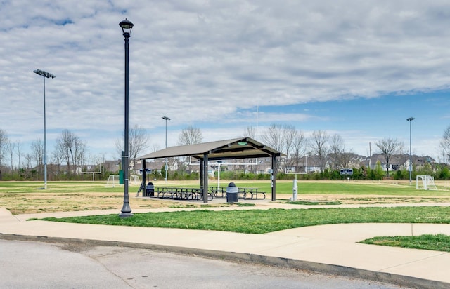 view of community with a gazebo and an area for sports