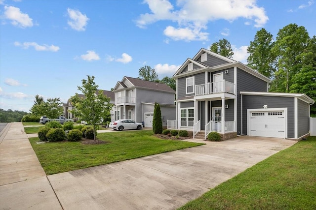 11 Sycamore Rdg W, Burns, TN 37029 - view of front of house featuring a balcony, a front yard, an attached garage, driveway, and a porch