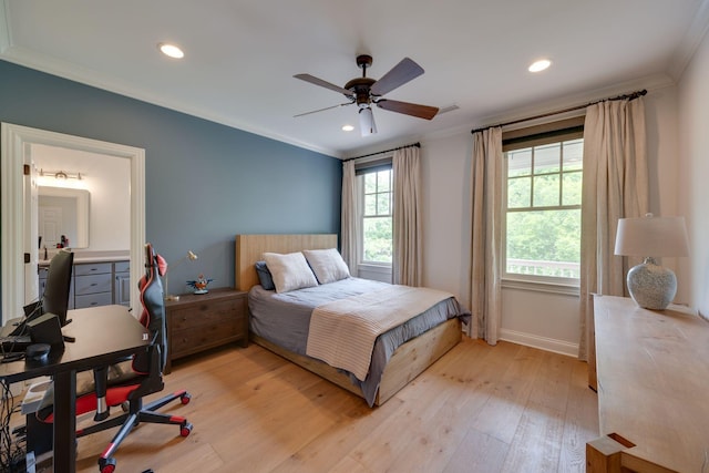 622 Stonewater Blvd, Franklin, TN 37064 - bedroom featuring crown molding, a desk, light wood-style floors, recessed lighting, and baseboards