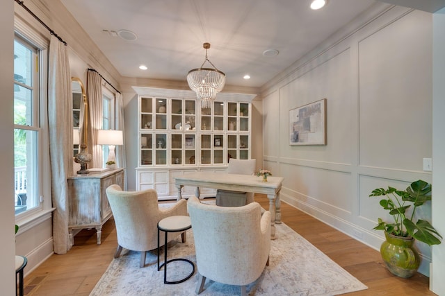 622 Stonewater Blvd, Franklin, TN 37064 - office area featuring healthy amount of natural light, light wood finished floors, a chandelier, a decorative wall, and recessed lighting