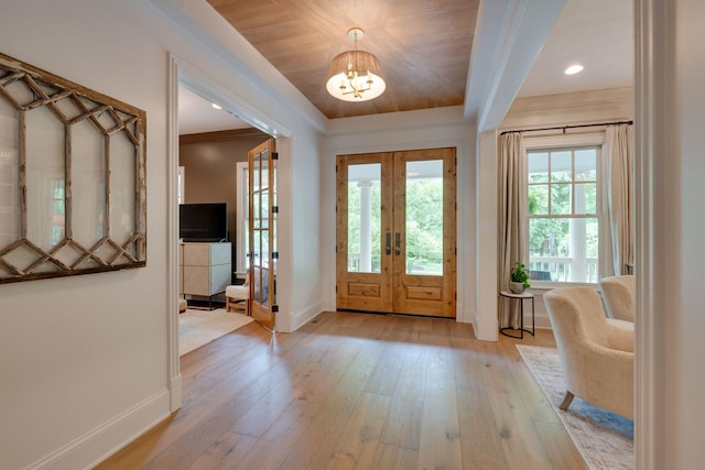 622 Stonewater Blvd, Franklin, TN 37064 - foyer featuring french doors, baseboards, light wood-type flooring, a chandelier, and recessed lighting