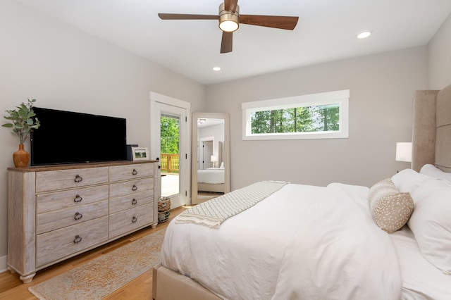 4345 S Garrett Rd, Springfield, TN 37172 - bedroom with light wood finished floors, a ceiling fan, recessed lighting, and access to outside