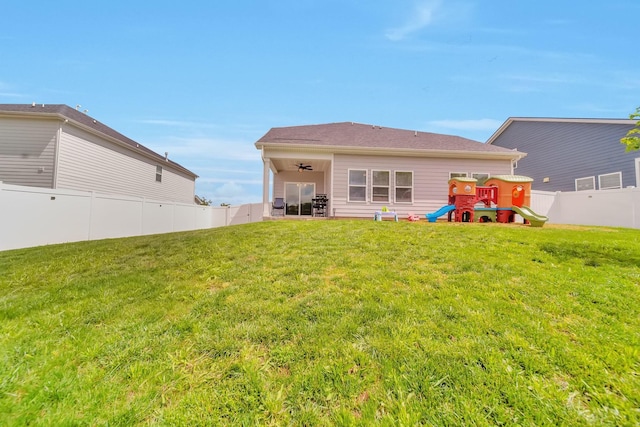 4022 Arrowleaf Ln, Antioch, TN 37013 - rear view of property with a playground and a ceiling fan