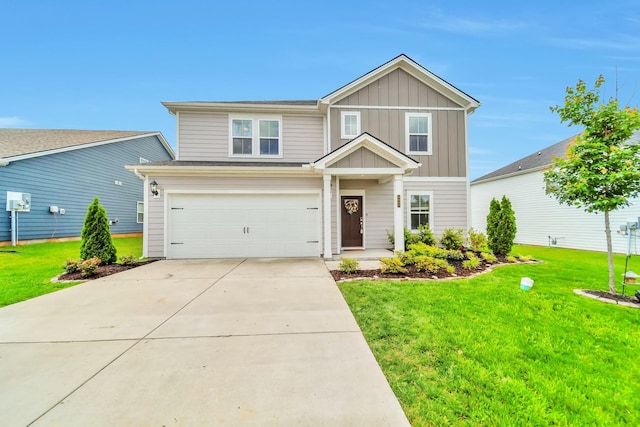 4022 Arrowleaf Ln, Antioch, TN 37013 - view of front of property with board and batten siding, concrete driveway, an attached garage, and a front yard