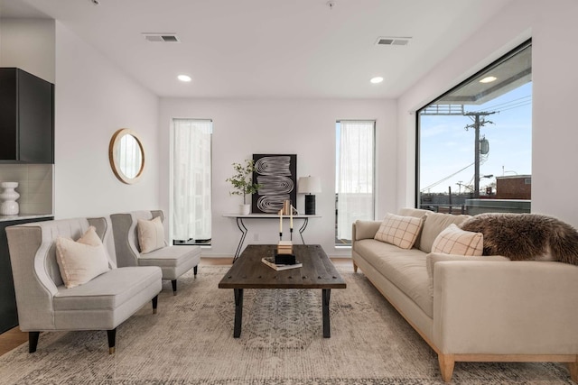 living area with recessed lighting
