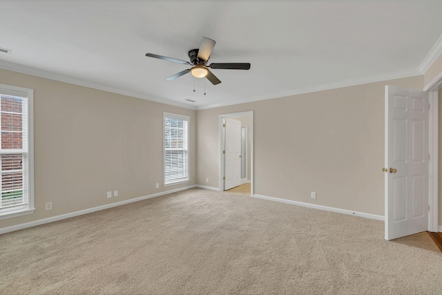 3319 Mershon Dr, Murfreesboro, TN 37128 - unfurnished room with ornamental molding, ceiling fan, baseboards, and light colored carpet