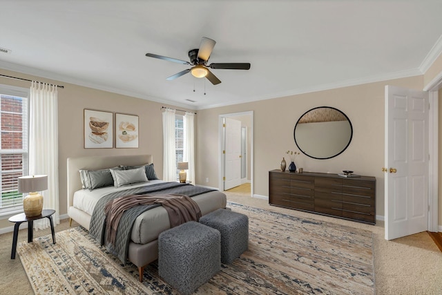 3319 Mershon Dr, Murfreesboro, TN 37128 - carpeted bedroom with ornamental molding, baseboards, and ceiling fan