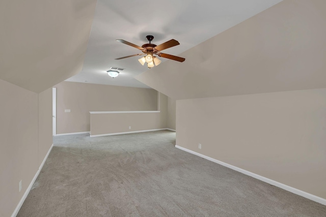 3319 Mershon Dr, Murfreesboro, TN 37128 - additional living space featuring vaulted ceiling, carpet floors, ceiling fan, and baseboards