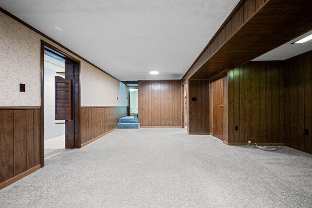 915 Taylor Cir, Burns, TN 37029 - finished basement featuring carpet, a wainscoted wall, wood walls, wallpapered walls, and stairway