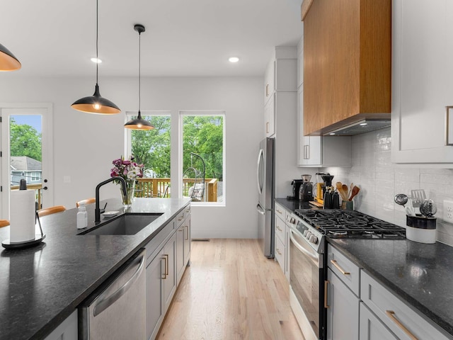 1319 Monetta Ave, Nashville, TN 37216 - kitchen with stainless steel appliances, a sink, custom exhaust hood, light wood-style flooring, and plenty of natural light
