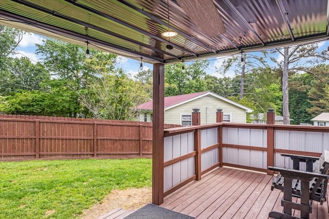 deck with view of wooded area