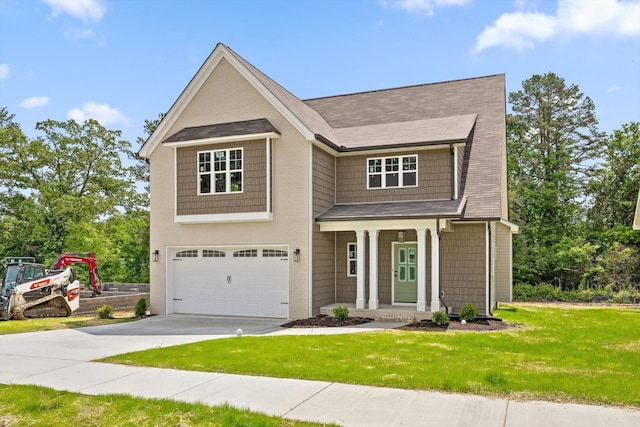 1860 Oakvale Dr, Chattanooga, TN 37421 - view of front of property with driveway, an attached garage, a front lawn, covered porch, and roof with shingles