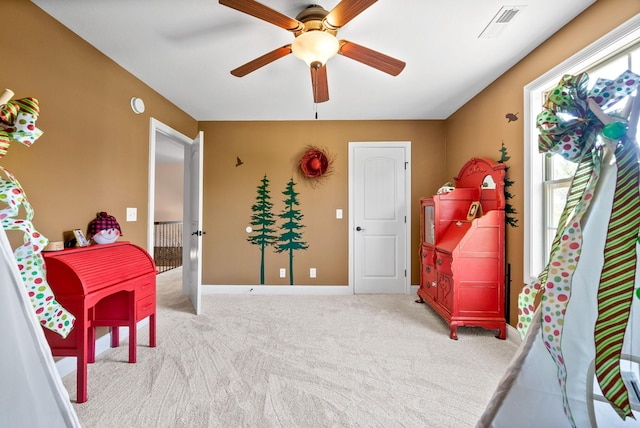 3015 Prince Dr, Clarksville, TN 37043 - game room featuring a ceiling fan, light carpet, and baseboards