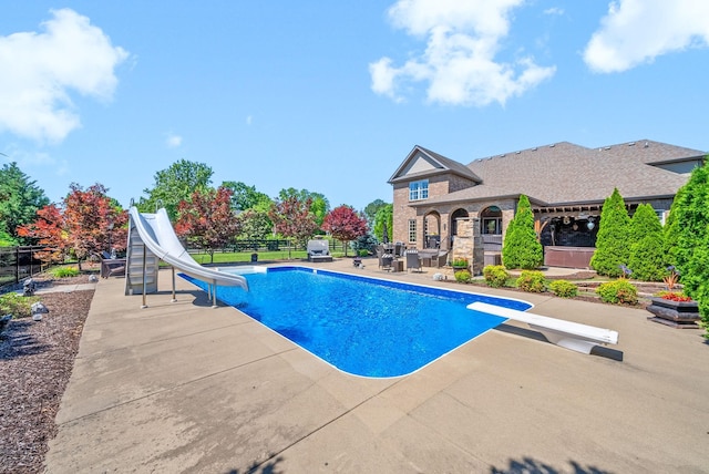 3015 Prince Dr, Clarksville, TN 37043 - view of pool with a water slide, a patio, and a diving board