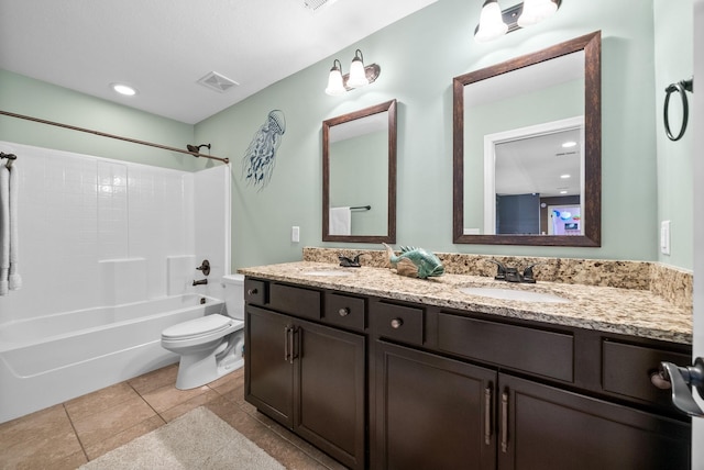3015 Prince Dr, Clarksville, TN 37043 - bathroom with toilet, double vanity, shower / tub combination, and tile patterned floors
