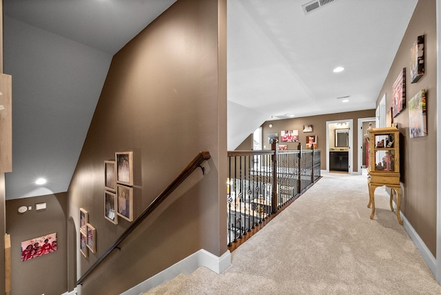 3015 Prince Dr, Clarksville, TN 37043 - hall featuring carpet, an upstairs landing, baseboards, and recessed lighting