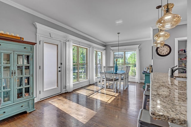 1002 Loblolly Dr, Murfreesboro, TN 37128 - dining area featuring ornamental molding, dark wood-type flooring, and baseboards