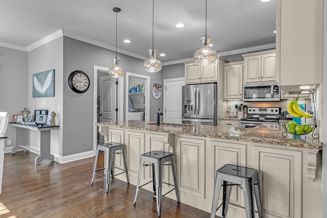 1002 Loblolly Dr, Murfreesboro, TN 37128 - kitchen featuring appliances with stainless steel finishes, a sink, crown molding, light stone countertops, and baseboards