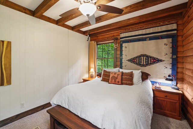 7261 Kingston Rd, Fairview, TN 37062 - bedroom with carpet floors, beamed ceiling, and ceiling fan
