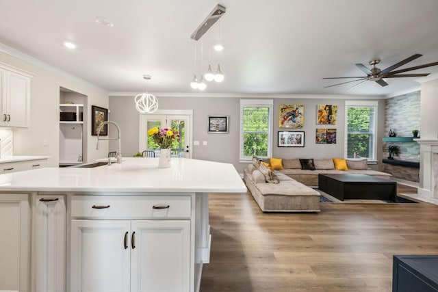 9015 Grayson Cir, Mount Juliet, TN 37122 - kitchen featuring a sink, open floor plan, ornamental molding, and plenty of natural light
