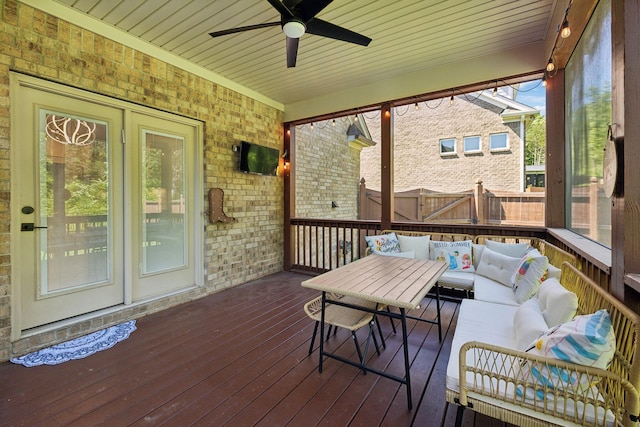 9015 Grayson Cir, Mount Juliet, TN 37122 - wooden terrace with an outdoor living space and ceiling fan