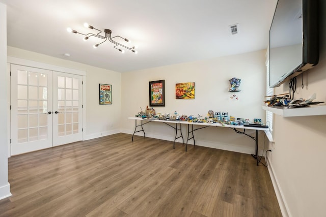9015 Grayson Cir, Mount Juliet, TN 37122 - interior space with french doors, wood finished floors, baseboards, and a chandelier