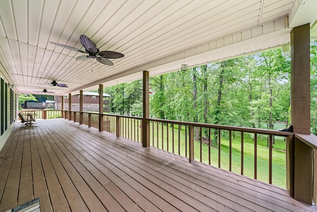 490 Luckey Ln, Sparta, TN 38583 - wooden terrace featuring a ceiling fan and a lawn