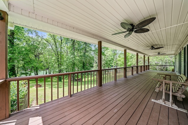 490 Luckey Ln, Sparta, TN 38583 - wooden deck featuring ceiling fan and a yard