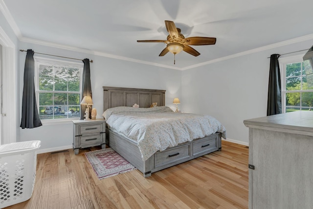 1186 Peebles Dr, Smyrna, TN 37167 - bedroom featuring light wood-type flooring, baseboards, crown molding, and ceiling fan