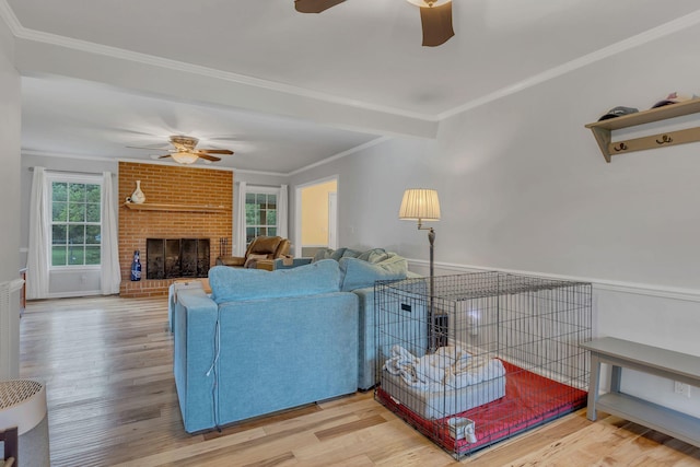 1186 Peebles Dr, Smyrna, TN 37167 - living room with ceiling fan, plenty of natural light, wood finished floors, and crown molding