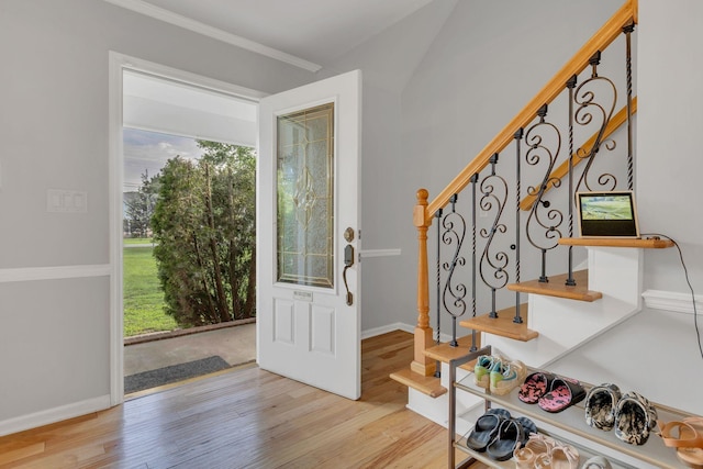1186 Peebles Dr, Smyrna, TN 37167 - entrance foyer featuring light wood-type flooring, stairway, and baseboards