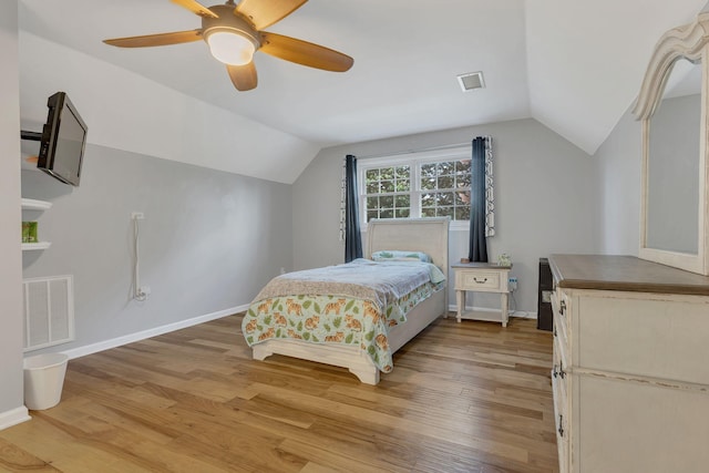 1186 Peebles Dr, Smyrna, TN 37167 - bedroom featuring vaulted ceiling, light wood-type flooring, ceiling fan, and baseboards