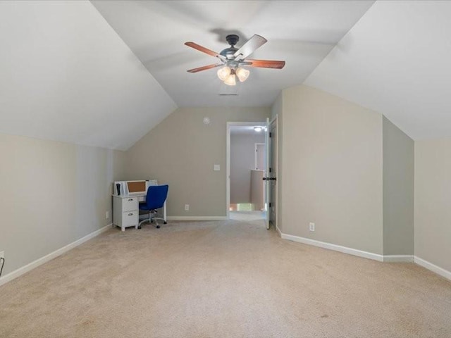 3904 Rowland Rd, Murfreesboro, TN 37128 - bonus room featuring light colored carpet, lofted ceiling, an office area, ceiling fan, and baseboards