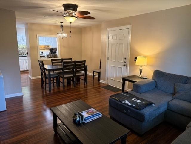 1280 Middle Tennessee Blvd Unit A8, Murfreesboro, TN 37130 - living area featuring a ceiling fan, baseboards, and dark wood-style floors