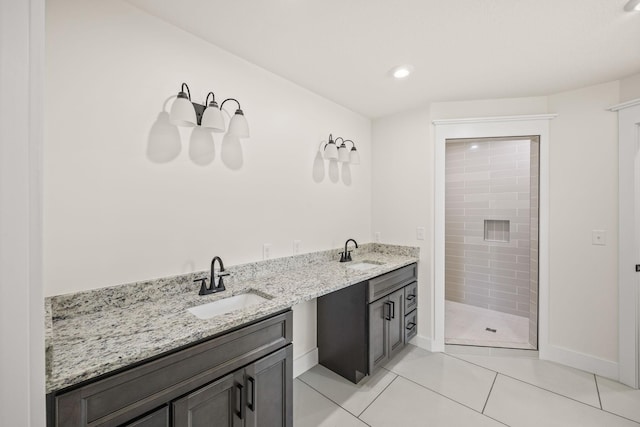 5706 Wilder Rd S, Grimsley, TN 38565 - bathroom featuring a shower stall, tile patterned flooring, baseboards, vanity, and recessed lighting