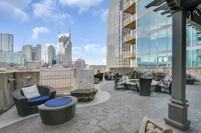 view of patio / terrace with a view of skyline